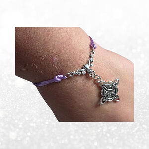 Witchy Celtic Knot Bracelet - Purple Silk Cord - Gothic Mystic Jewelry